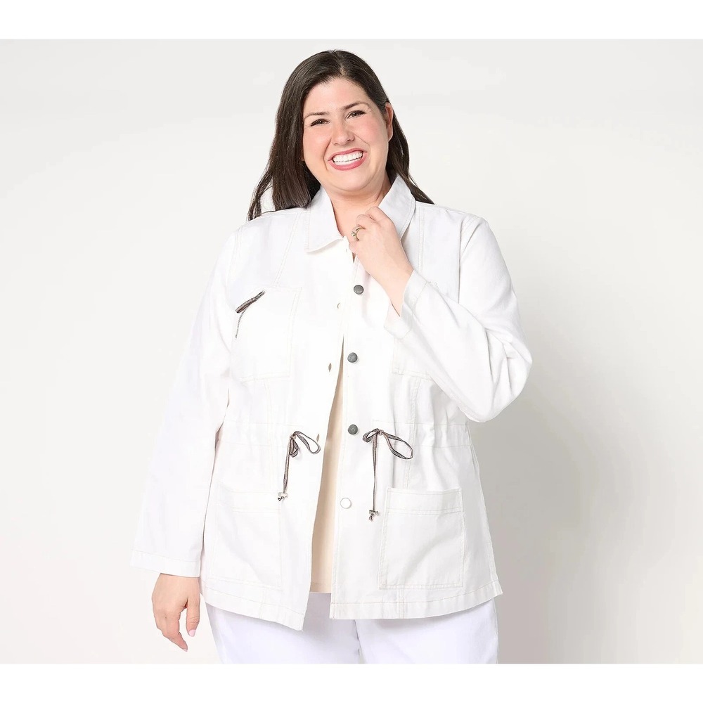 Dennis Basso Chambray Jacket with Contrast Stitching White Size L #96A
